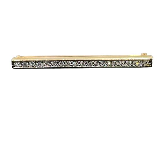 SWAROVSKI SAL Vintage Gold Tone Rhinestone Signed Elongated Bar Pin Brooch - Picture 1 of 9
